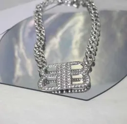 Schmuck BB-Ohrringe Heavy Industry Advanced Diamond Intarsien Cuban Chain Double Letter Anhänger Halskette Mode Persönlichkeit Celebrity Wind Collar Chain2262