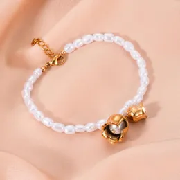 Braccialetti con ciondoli Perle finte con perline in acciaio inossidabile Ciondoli per orchidee Braccialetti di moda Accessori per le vacanze