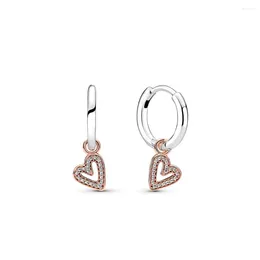 Studörhängen 925 Sterling Silve Sparkling Freehand Heart Creoles Earring For Women Birthday Mors dag gåva