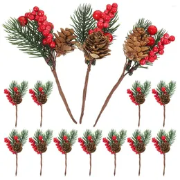 Flores decorativas 15 piezas de cono de pino artificial, tallos florales, decoraciones para árboles de Navidad, adorno de simulación falso, decoración de flores