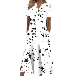 Повседневные платья V Шея Принт для женщин 2023 плюс размером с коротким рукавом макси -платье Элегантное женское vestidos de fiesta
