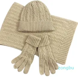 Scarves Fashion Ladies Autumn Winter Warm Solid Color Scarf Hat Glove Sets Women Thick Knit Soft Knitted Woollen Set