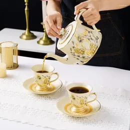 Vattenflaskor kaffekoppuppsättning vintage porslin servis blommor plattor skålar kök potbutterfly skål tallrik europeisk 900