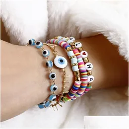チャームブレスレット5pcs/set blue Evil Eye for Women Rainbow Letter Beads Bracelet Set Fashion Jewelry1