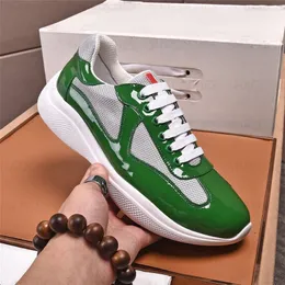 Designer sapato homens tênis de alta qualidade homens america cup tênis de couro patente couro náilon formadores planos malha preta rendas sapatos casuais ao ar livre tênis de corrida