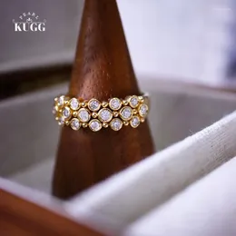 Anéis de cluster Kugg 18k ouro amarelo luxo ler anel de diamante natural elegante ins estilo jóias de casamento para mulheres festa de noivado