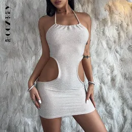 Повседневные платья Boozrey 2023 Элегантное Halter Sexy Out Mini Dress для женщин наряды клубная вечеринка без рукавов без спинки без блеска