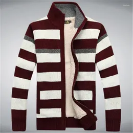 Мужские свитера, зимний флисовый утепленный свитер, мужской вязаный кашемировый полосатый мужской шерстяной кардиган Agasalho Masculino, размер M-3XL