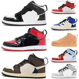 2023 Infantas 1S Sapatos infantis de basquete Kid Sapatos Jogo Royal Scotts Obsidiano Chicago criou tênis de meio-cor Multi-Color tie-dye Baby Shoe Tamanho 25-35Boys Shoes
