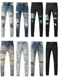 Lila Jeans für Herren, Designer-Jeans, Herren-Jeans, Anti-Aging, Slim-Fit, lässige Jeans, Loch, hell-dunkelgraue Herrenhose, Street-Denim, eng anliegende, gerade Röhren-Fahrradjeans