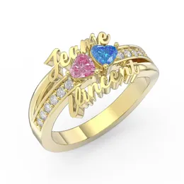 Bröllopsringar 925 Sterling Silver Personaliserade 2 Namn Ring med hjärta Birthstone 3D Anpassade namnringar för kvinnor Julklappar för mamma 231102