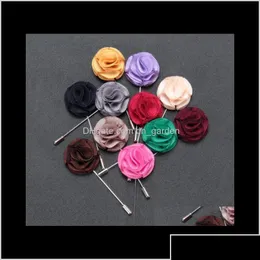 Stift broscher stift smycken 12 färger elegant lapel blommor handgjorda sillk boutonniere pinnar män kvinnor fest klänning mode droppe Deliv Dhtpn