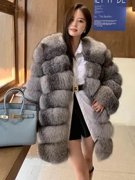 Women's Fur Faux FURTJY Medieval Style Highend Silver Blue Whole Leather midlength Coat European Finnish Frost 231110