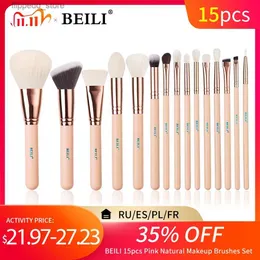 فرش المكياج فرش مكياج Beili مجموعة 15pcs الوردي/الورد Golden Professional Foundation Eyeshadow Eyeliner Ebow Commetic Make Up Brush Q231110