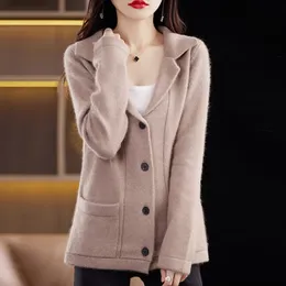 Kvinnors stickor Tees Beliarst 100% Mink Cashmere Sweater Women's Clothing Suit Collar Cardigan Winter Thicked Sticked Coat tröja Jumper BR-095 231109
