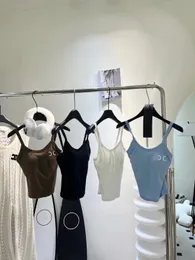 Kadın Tank Üstü Düz Renk Klasik Logo Yaz Açık Yular Tank Top 4 Renk Mevcut