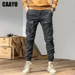 Calças masculinas CAAYU Corredores Carga Homens Casual Y2K Multi-bolso Masculino Calças Sweatpants Streetwear Techwear Tactical Track Cinza