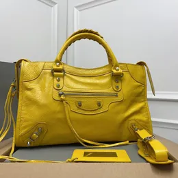Lüks moda neo motosiklet çantaları üst katmanlı şehir çanta tasarımcısı çanta bayan sarı çatlak koyun derisi çanta omuz çantaları tote alışveriş çantaları 38 30 24cm