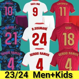 23 24 Sevillas Soccer Jerseys Sergio Ramos I.Rakitic Y.en Nesyri Rafa Mir E. Lamela L.Ocampos Suso Jong Финал 2023 2024 Футбольная рубашка дома белые сета дома в гостях 3 -й