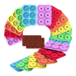 6 홀 케이크 곰팡이 3D 실리콘 도넛 곰팡이가 아닌 베이글 팬 페이스트리 초콜릿 머핀 도넛 제조업체 부엌 액세서리 도구 N1110