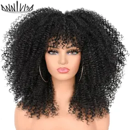 Synthetic Wigs 16"Short Hair Afro Kinky Curly With Bangs For Black Women African Ombre Glueless Blonde Brown Cosplay Lolita 230410
