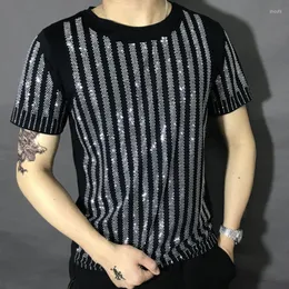 Camisetas masculinas de alta qualidade homens de moda preta de diamante shinestone camiseta de manga curta de manga curta