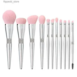 Pincéis de maquiagem 11pcs pincéis de maquiagem conjunto diamante pincel cosmético pó fundação blush contorno sombra sobrancelha cílios prata ferramentas de beleza q231110