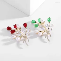 Brooches Luxury Red Balloon Bouquet Brooch For Women Pearl Rhinestone Party Wedding Jewelry Shiny Flower Corsage Clip Lapel Pin