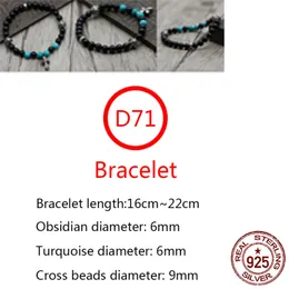 D71 S925 Sterling Silver Bracelet Natural Obsidian Fashion Frosted Round Round Hand String Personal