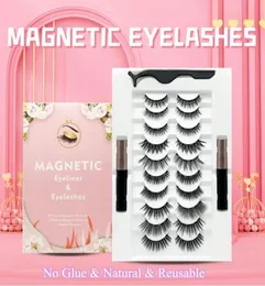 Falska ögonfransar 3D Magnetic and Eyeliner Set Natural Long Mink Lashs Whole in Bulk Reusable Beauty Make Up Tool5083447