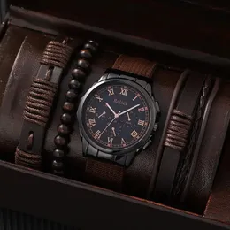 Relógios de pulso 4 pcs marrom nylon cinta relógio de quartzo com pulseira para homens moda casual relógio redondo no esporte diário 231110
