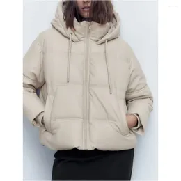 Women's Trench Coats 2023 Women Padded Jacket Faux PU Leather Winter Warm Loose Hooded Pocket Fashion Vintage Thick Quilted Parkas Girl