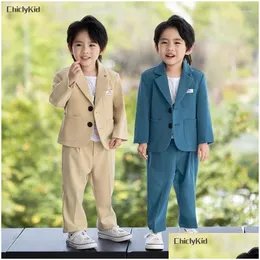 Boys Formal Wear Clothing Sets Little Solid Suit Jacket Trousers Kids Dress Spring Tuxedo Clothes Child Party Blazer Pants Baby Todd Dhdo0