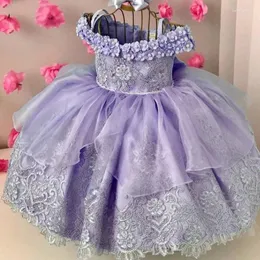 Girl Dresses Purple Flower Luxury Lace Tulle Puffy With Big Bow For Wedding First Communion Party Birthday Princess Ball Gown