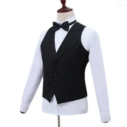 Men's Vests Classic Men Pure Colour Formal Business Suit Vest Black / White Wedding Prom Party Dress Waistcoat Size 4XL-S