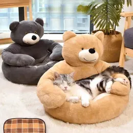 BENELS SUPER SUPER SOPER PET BED CUTE WINTING WARTH BEAR HUNG CAT SLEAIN SEABLE SAMI-COMPY HITTEN PLUSH NEST CUSHION COST SOFA SOVERS 231109