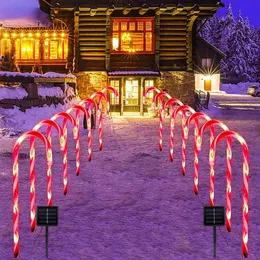 Garden Decorations Solar Christmas Candy Cane Lights Outdoor Waterproof Christmas Day Light Pathway Marker Candy Lights Garden Passage Decoration 231109