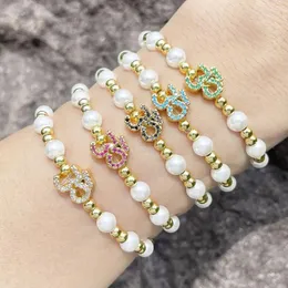 Charme pulseiras zircão cúbico número 35 para mulheres cobre banhado a ouro frisado branco pérola sorte jóias presentes brth53