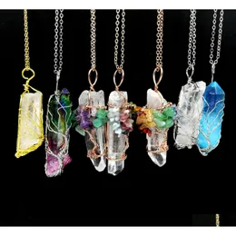 Ожерелья с подвесками Jln, натуральный кристалл, драгоценный камень, обернутая проволокой, кварцевая шестиугольная призма, подвеска Amet с латунной цепочкой, ожерелье, прямая доставка Dhrnv