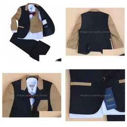 Jungen-Formelle Kleidungsanzüge Der kleine Junge Kinderanzug-Set Blume Jungenkleid 4 Stück Jacke Weste Hose Fliege Größe 2 12 Jahre No Shi Dh7Dl