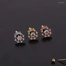 Ohrstecker 1 STÜCKE Nette kleine hohle runde Zirkon Ohrknorpel Piercing Ohrring Goldfarbe Stahl Bar Ball Schmuck