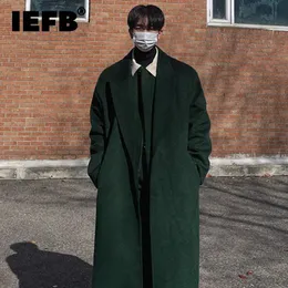 Herr ullblandningar IEFB Long Woolen Coat Men Autumn Winter Korean Fashion Loose Thick Trench Solid Color Over Knee Male Jacket 9A6518 231109