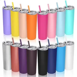 Mugs 20oz Skinny Tumbler Stainless Steel Thermos Water Bottle With Straw Insulated Cup Sealed Lid Colored Bachelorette Party Favor 231109