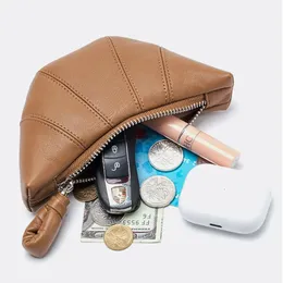 Cosmetic Bags Cases Luxury Genuine Leather Women Coin Purse Fancy Croissant Fashion Lady Small Zip Hobo Wallet Brand Retro Mini Makeup Pouch Bag 231109