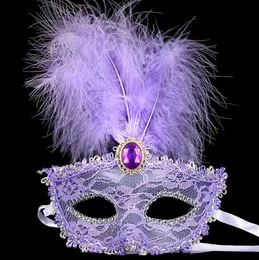 Maschere per feste di Capodanno Maschere per travestimento Halloween Natale Maschera di pizzo con piume Moda Donna Maschera mezza faccia sexy QB3661317783550