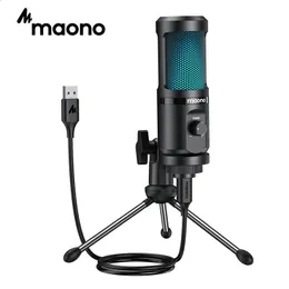 Microphones MAONO Gaming USB Microphone Desktop Condenser Podcast Microfono Recording Streaming Microphones With Breathing Light PM461TR RGB 231109