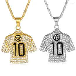 Collane con ciondolo Collana in maglia da calcio numero 10 in acciaio inossidabile ghiacciato Hip Hop Bling per uomo Gioielli rapper Colore oro argento