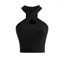 Serbatoi da donna Summer Spice Sexy Cross Hollow Out Off-the-shoulder Neck Hung Condole Belt Vest Women Knitting Jacket That Show Hilum