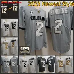 Mens Youth12 Travis Hunter NCAA Colorado Buffaloes Jersey de fútbol cosido 2023 Estilo más nuevo # 2 Shedeur Sanders 100 aniversario Patch Jerseys S-3XL