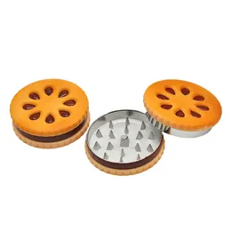 Cookie Biscuit Hamburger Novelty Metal Zinc Alloy Smoking Herb Grinder 56MM 2-Piece Metal Tobacco Herb Grinder Handle Muller Spice Crusher